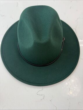 summer & rose Dark Green Felt Wide-Brim Fedora Hat